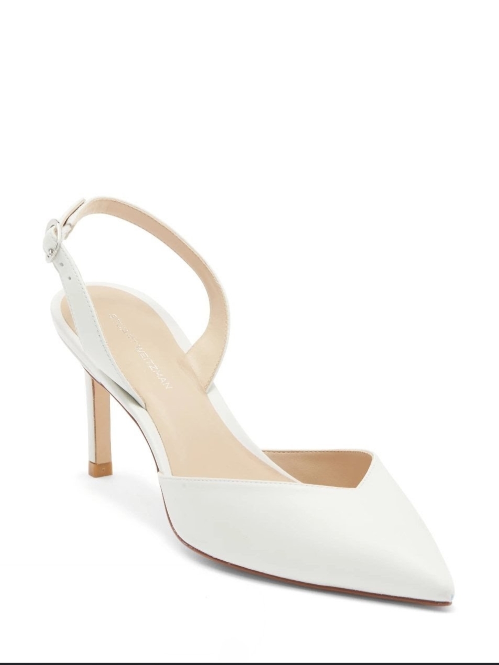 Stuart Weitzman White Pointed Toe Slingback Heels